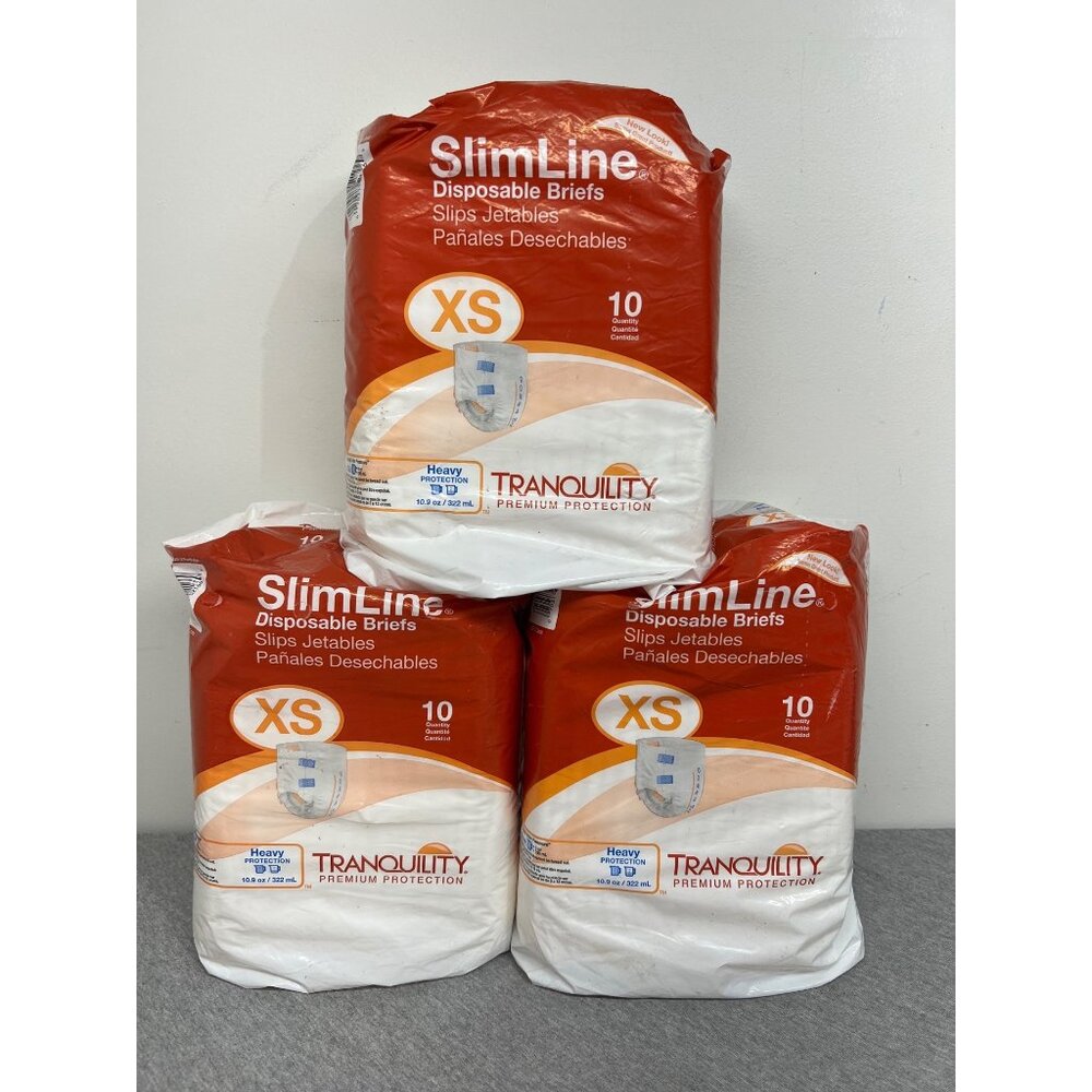 Tranquility SlimLine Disposable Briefs XS 10 Pack Heavy Protection 18-26" Waist